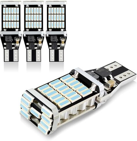 Sodcay Pack-4 مصابيح LED عكسية، T15 4014 45SMD شرائح احتياطية لمبات الإضاءة العكسية، مصابيح احتياطية للشحن خالية من الأخطاء في Canbus (أبيض) in Kuwait
