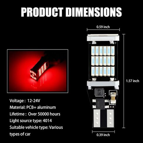 Sodcay Pack-4 مصابيح LED عكسية، T15 4014 45SMD شرائح احتياطية لمبات الإضاءة العكسية، مصابيح احتياطية للشحن خالية من الأخطاء في Canbus (أبيض) in Kuwait