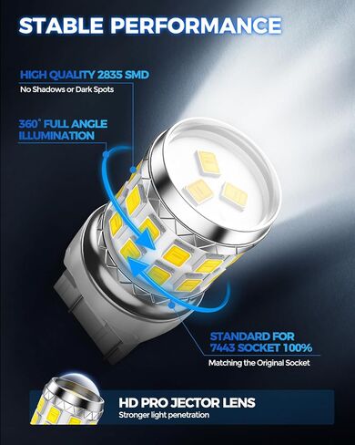 مصابيح Marsauto 7443 7440 LED لمصابيح الفرامل الخلفية العكسية، مصابيح T20 7441 7444 992 W21W LED مع استبدال جهاز العرض لأضواء وقوف السيارات الاحتياطية، زينون أبيض 6000K حزمة من 2 in Saudi Arabia