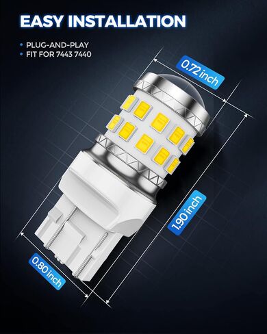 مصابيح Marsauto 7443 7440 LED لمصابيح الفرامل الخلفية العكسية، مصابيح T20 7441 7444 992 W21W LED مع استبدال جهاز العرض لأضواء وقوف السيارات الاحتياطية، زينون أبيض 6000K حزمة من 2 in Saudi Arabia