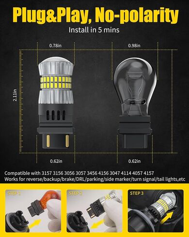 AILEO 3156 3157 LED Bulb White 6500K Reverse Light,500% Brighter Unique 1:1 Design 3056 3057 4157 3047 4057 3457 LED Bulbs with Projectors for TailLight, Backup light, DRL, Brake Parking Light,2PCS in Kuwait