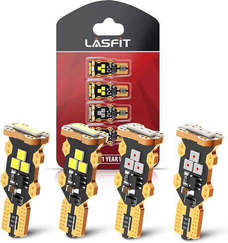 LASFIT 194 921 لمبات LED ضوء لوحة الترخيص + ضوء عكسي احتياطي أبيض، مجموعة كومبو 168/T10+912/T15، 4 قطع in Kuwait