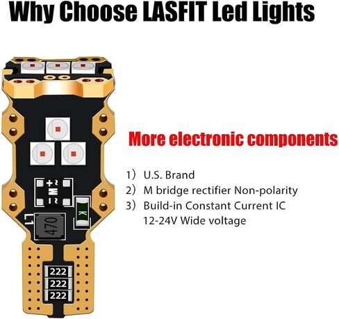 LASFIT 194 921 لمبات LED ضوء لوحة الترخيص + ضوء عكسي احتياطي أبيض، مجموعة كومبو 168/T10+912/T15، 4 قطع in Kuwait