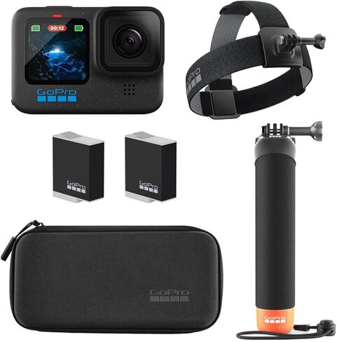 كاميرا GoPro HERO12 Black Action مع حزمة العطلات، 2X بطاريات Enduro قابلة لإعادة الشحن، حزام الرأس 2.0، مقبض Go Pro (مقبض يد عائم)، مشبك تثبيت + برغي إبهام، 40 قطعة Extreme Sport Hero 12 in Kuwait