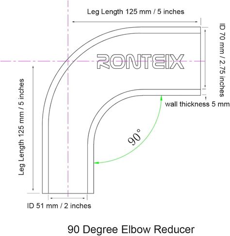 خرطوم السيليكون المخفض للكوع 90 درجة من Ronteix Universal ID من 4 بوصة إلى 3.5 بوصة (102 مم - 89 مم) in Kuwait
