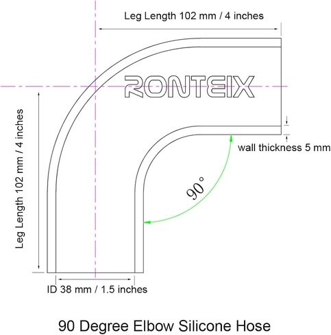 Ronteix Universal 4-Ply ID 1-1/2 Inch 90 Degree Elbow Coupler Silicone Hose Radiator Intercooler Intake Pipe (1.5''(38MM), BLACK) in Saudi Arabia