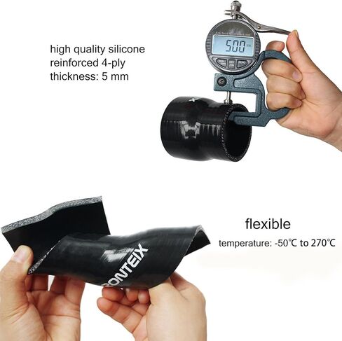 Ronteix Universal 4-Ply ID 1-1/2 بوصة 90 درجة الكوع مقرنة سيليكون خرطوم المبرد المبرد مدخل الأنابيب (1.5 بوصة (38 مم)، أسود) in Kuwait