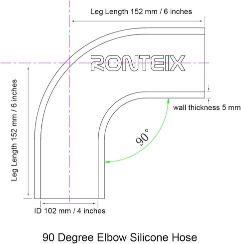 Ronteix Universal 4-Ply ID 1-1/2 بوصة 90 درجة الكوع مقرنة سيليكون خرطوم المبرد المبرد مدخل الأنابيب (1.5 بوصة (38 مم)، أسود) in Kuwait