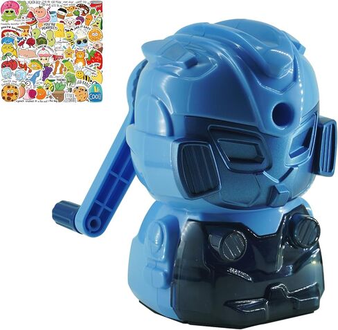 مبراة أقلام رصاص روبوت للأطفال، مبراة أقلام ملونة يدوية للفصل الدراسي، قرطاسية لطيفة مع ملصقات، لوازم مدرسية وهدايا (أصفر) in Kuwait