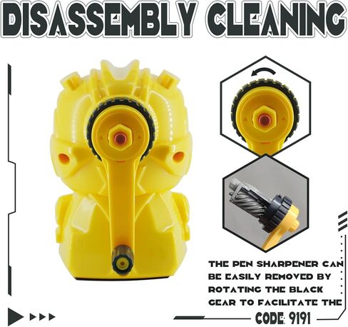 مبراة أقلام رصاص روبوت للأطفال، مبراة أقلام ملونة يدوية للفصل الدراسي، قرطاسية لطيفة مع ملصقات، لوازم مدرسية وهدايا (أصفر) in Kuwait