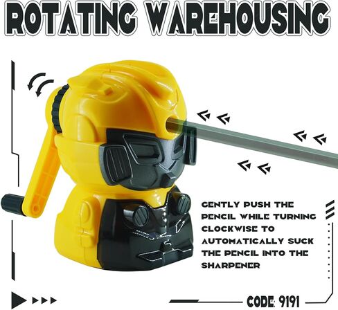 مبراة أقلام رصاص روبوت للأطفال، مبراة أقلام ملونة يدوية للفصل الدراسي، قرطاسية لطيفة مع ملصقات، لوازم مدرسية وهدايا (أصفر) in Kuwait