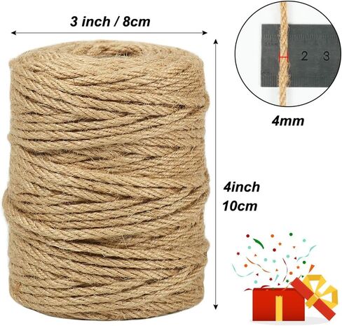 Tenn Well Strong Natural Jute Twine, 4mm Thick 66 Feet Long Jute String Rope Roll for Garden, Arts & Crafts, Home Decor, Packaging in Kuwait