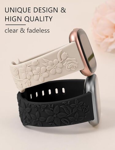 Minyee 2 حزمة من السوار المنقوش بالزهور متوافق مع Fitbit Versa 4/Versa 3/Sense 2/Sense Band Women، تصميم لطيف من السيليكون المنقوش على شكل وردة برية، حزام بديل صيفي فاخر رياضي ناعم لـ Versa 4 in Saudi Arabia