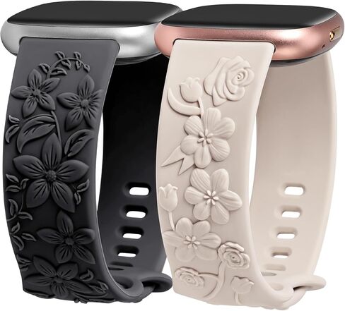 Minyee 2 حزمة من السوار المنقوش بالزهور متوافق مع Fitbit Versa 4/Versa 3/Sense 2/Sense Band Women، تصميم لطيف من السيليكون المنقوش على شكل وردة برية، حزام بديل صيفي فاخر رياضي ناعم لـ Versa 4 in Saudi Arabia