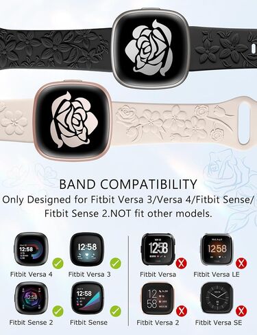 Minyee 2 حزمة من السوار المنقوش بالزهور متوافق مع Fitbit Versa 4/Versa 3/Sense 2/Sense Band Women، تصميم لطيف من السيليكون المنقوش على شكل وردة برية، حزام بديل صيفي فاخر رياضي ناعم لـ Versa 4 in Saudi Arabia