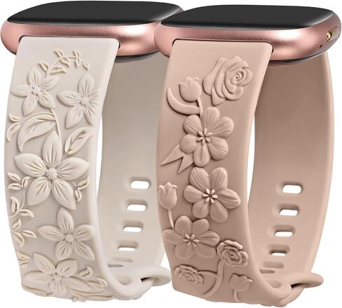 Minyee 2 حزمة من السوار المنقوش بالزهور متوافق مع Fitbit Versa 4/Versa 3/Sense 2/Sense Band Women، تصميم لطيف من السيليكون المنقوش على شكل وردة برية، حزام بديل صيفي فاخر رياضي ناعم لـ Versa 4 in Saudi Arabia