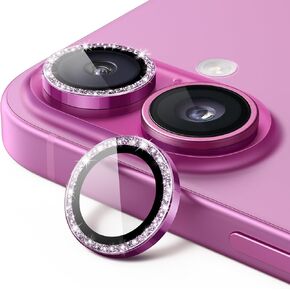 JETech Camera Lens Protector for iPhone 16 6.1-Inch and iPhone 16 Plus 6.7-Inch, Bling Glitter Individual 9H Tempered Glass Metal Ring Cover, HD Clear, 1 Set (Black)