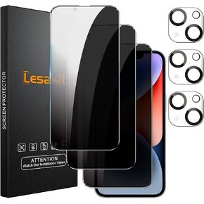 3+3 Pack Privacy Screen Protector for iPhone 14 6.1-Inch with 3 Pack Camera Lens Protector, Anti Spy Tempered Glass Film 9H Hardness Bubble Free Case Friendly