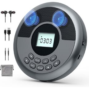 Portable CD Player with Bluetooth,Rechargeable CD Player for Car with Speakers,Walkman CD Player with Headphones and Anti-Skip Protection,Discman with LCD Display,AUX Cable.