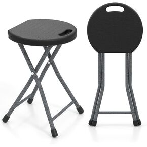 Goplus Folding Stool, 18 inch Foldable Camping Stool for Adults with 440 lb Capacity, Portable Plastic Fold up Stool, Collapsible Round Stool with Handle for Fishing Hiking Gardening BBQ