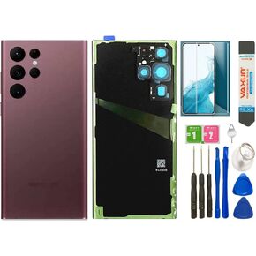 Galaxy S22 Ultra Back Glass Cover Housing Door Replacement for Samsung Galaxy S22 Ultra + Tools (Burgundy)