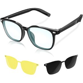 Smart Glasses, Open Ear Bluetooth Glasses for Men Women with Night Vision & Polarized Magnetic Lenses, Voice Assistant, Remote Control Photo, Audio Glasses for Working/Driving/Relaxing