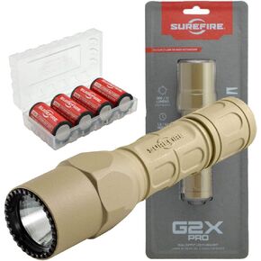 SureFire G2X Pro 600 Lumen Tactical EDC Flashlight Bundle with 4 Extra CR123A Batteries and Lightjunction Battery Case (Tan)