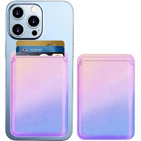 Magnetic Phone Wallet, Mag safe Wallet with Minimalist Pocket Cards Sleeve, Slim RFID Blocking Mag safe Card Holder for Back of iPhone 15/14/13/12, RainbowPurple