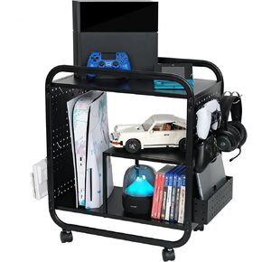 PLKOW Video Game Organizer, Rolling Video Game Storage Rack for Xbox/Switch/PS4/PS5 Accessories, Game Consoles Stand Controllers Holder, Perfect Holiday Present, Black