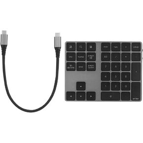 ASHATA Numeric Keypad,34 Keys Mini Portable Bluetooth Numpad,Ergonomic Bluetooth Numeric Keypad Aluminum Alloy HUB Type-C USB 3.0 Numeric Pad for Windows (Black)