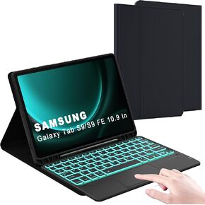 Galaxy Tab S9 FE 5G Case with Keyboard, Galaxy Tab S9 Keyboard Case - 7 Color Backlit Touchpad Keyboard with S Pen Holder, Magnetic Detachable Tablet Case for Tab S9 FE 10.9"/S9 11", Black