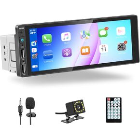 Single Din Apple Carplay & Android Auto,6.9 Inch Car Radio Touchscreen with Backup Camera,Car Stereo with Bluetooth Handsfree Support Mirror Link,Microphone,AM/FM/USB/EQ