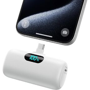 Mini Portable Charger USB C Power Bank,Upgraded 5000mAh PD Fast Charging Battery Pack Built-in USB-C Connector,LCD Display,Compatible with iPhone16,16 Plus,16Pro/Max/15,iPad Pro/Air,Android Phone etc