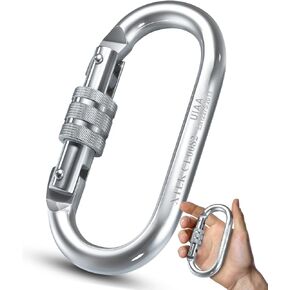 Climbing Carabiner – UIAA CE Rated 25kN/5620LB – Heavy Duty Twist Locking Carabiner Clip - Industrial Strength Large Steel Oval Carabiners - Rock Climbing Caribeener Clips for Rigging, Ropes