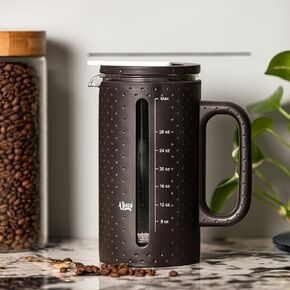 The brown large french press 34oz, elegant French Press Coffee Maker, Borosilicate Glass -Resistant Carafe. Premium case with Minimalist & Heat-Resistant Handle -for Coffee, Tea, and Hot Drinks.