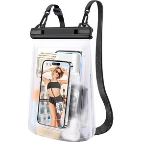 2L Waterproof Phone Pouch for Cruise Essentials 2024 Women, Large Space Waterproof Bag, Adjustable Lanyard Dry Bag for Family Vacations, Beach, Cruises Ship for 3 Phones iPhone Galaxy - Black