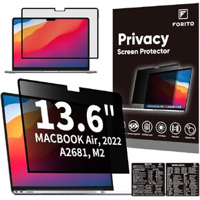 شاشة خصوصية للكمبيوتر المحمول F FORITO متوافقة مع MacBook Air 13.6 بوصة 2024 2022 M3 A3113 M2 A2681، واقي شاشة للخصوصية شفاف ومضاد للضوء الأزرق وقابل للإزالة