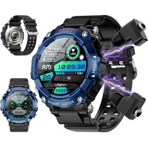 Smart Watch with Earbuds, 1.52" HD Screen Smartwatch for Men, Rugged Military Bluetooth Call Fitness Tracker,3 in 1 Bluetooth Watch with Local Music,Sleep Monitor,Heart Rate