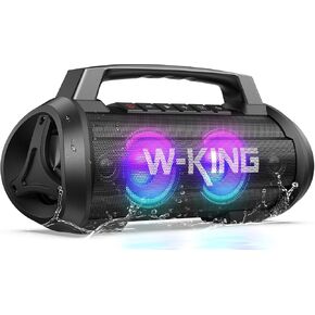 W-KING Portable Loud Bluetooth Speaker Waterproof, 120W Peak 70W Outdoor Speakers Bluetooth Wireless Large Party Boombox Subwoofer Deep Bass/IPX6/42H/Deep Bass/Hi-Fi/DSP/EQ/RGB/Powerbank/MIC-in/TF/AUX