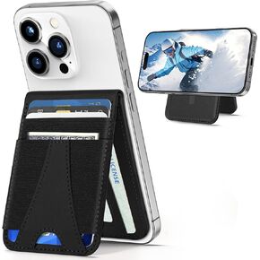 Miroddi for MagSafe Wallet, Magnetic Phone Wallet Stand for iPhone 16/16 Pro, iPhone 15/14/13/12 Series, iPhone Wallet with Adjustable Stand, ID Window, Hold 10 Cards, RFID Blocking, Black