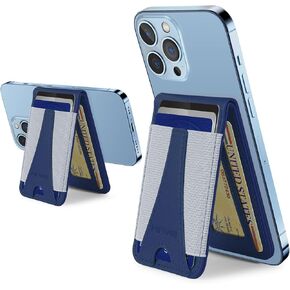 HiWe for Magsafe Wallet, Magnetic Wallet with Adjustable Stand, Eiffel-Tower Magsafe Wallet Stand for iPhone 16/16 Pro/15/14/13/12 Series, Open ID Window, 8 Card Holder, Vegan Leather, Navy Blue
