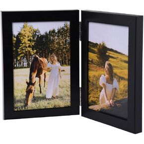 Picture Frame Vertical Hinged PS Photo Frame 2 Opening Folding Family Frames Collage For Desktop or Tabletop(Black, Vertical 5X7)