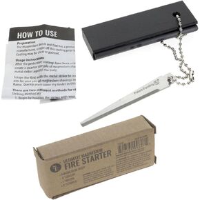 SE Waterproof Magnesium Firestarter Kit - Compact 2-in-1 Fire Starter with Flint, Serrated Striker, and Detachable Chain for Camping, Hiking, Survival, and Emergency Preparedness FS374