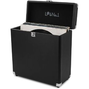 LP&No.1 Vintage Vinyl Record Storage Case, Vinyl Carrying Box, Black