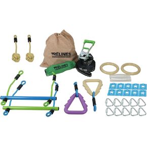 Trelines Ninja Warrior Obstacle Course for Kids, Most Attractive Lines and Gear for Backyard - 8 Ninja Obstacles - Monkey Bars, Gym Rings, Tree Rings, Fists. Great for Girls & Boys 5+ Get Outside