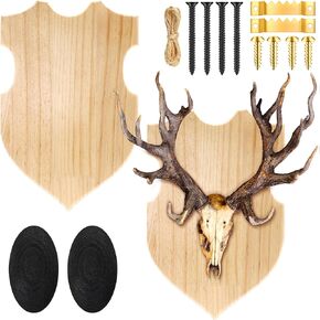 2 Sets Wooden Deer Antler Mounting Kit Antler Display Kit Deer Mount Plaque Deer Skull Mount Deer Mounting Kit with Expanded Polyethylene Foam Hemp Rope Hooks Screws and Glue Point Dots