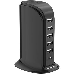Charging Station for Multiple Devices 40W Upoy, Wall Charger Block 5 USB Ports(Shared 6A), USB Charging Hub Smart IC, Charger Tower with Type-C 3A for iPhone iPad Tablets Smartphones, Home Office Use in Kuwait