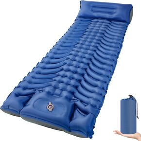 Camping Sleeping Pad, Inflatable Camping Mat with Pillow, Built-in Foot Pump Camping Pad Compact for Camping Backpacking Hiking Traveling Tent(Blue)