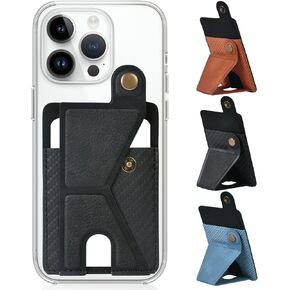 3 packs, Adhesive phone wallet, Leather phone card holder, phone stand stick on wallet, 3 position phone wallet, for iphone 15/14/13/12 series, Color: Black, Brown, Blue