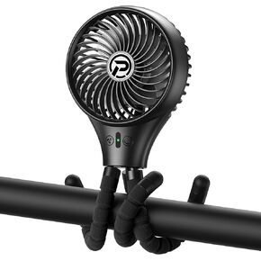 Auto Oscillating Stroller Fan, Battery Operated Fan, Portable Fan with Flexible Tripod, Ultra Quiet USB Desk Fan for Stroller/Car Seat/Treadmill/Camping/Hurricane/Outage, Black